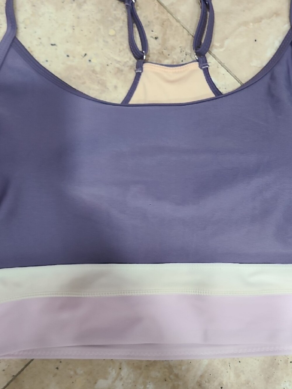 Colorblock Longline Sports Bra in Purple with Pink and Cream Bands - Picture 4 of 7